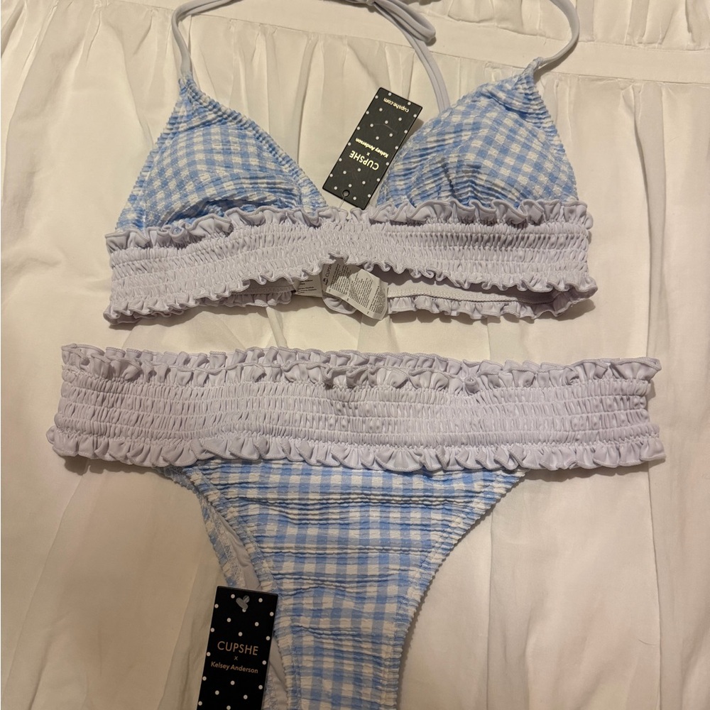 Cupshe Blue and White Gingham Bikini